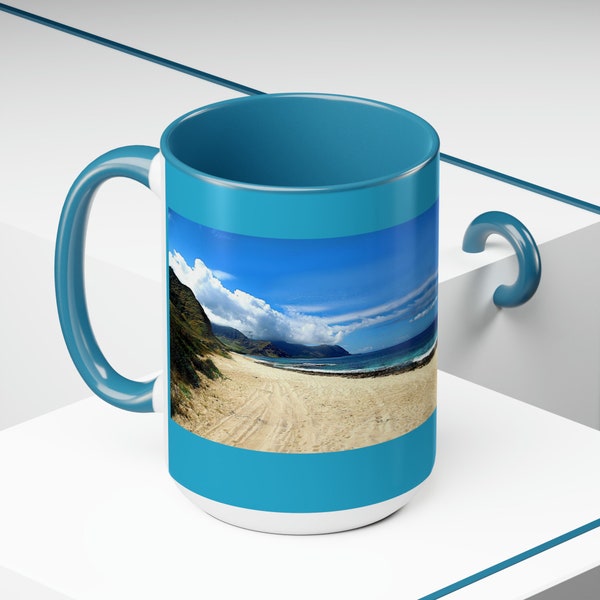 Makaha Beach Hawaii 15oz mug, Waianae Oahu, tropical kitchen decor, Hawaiian beverage holder