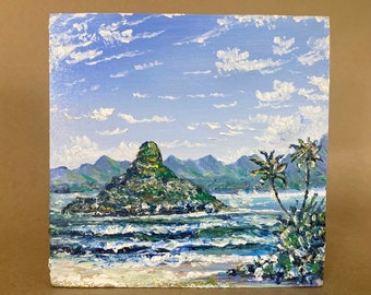 Chinamans Hat Island, Hawaii / Amazing Detail / Small Oil Painting