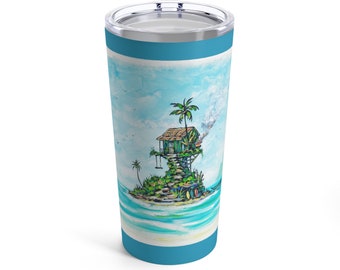 Tumbler 20oz Beverage Holder Turqouise Hawaiian Island, The perfect place for escapism or simple relaxation, Drinking Tumbler