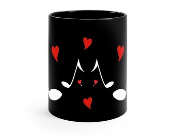 Coffee Music Mug Red Hearts and White Notes, lovers of music design, perfect music students and teachers gift