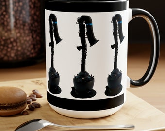 Saxophonist Coffee Mug, Saxophone Graphic Art Beverage Holder, Collectible Steampunk Coffee Mug, 15oz