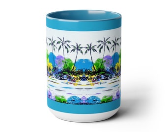 McGEARY ART MUG Palms of Paradise, two tone Hawaiian Style beverage holder