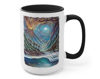 HAWAIIAN VOLCANO SURF Hawaii Island Volcano Kona Big Island Waterfall Tropical Island Coffee Mug 15oz (0.44 L)