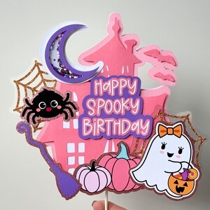 Adorno personalizado para tarta de cumpleaños espeluznante: fantasma y calabazas de Halloween