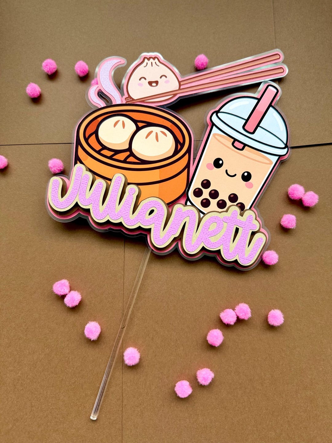 Kawaii Bubble Tea & Dim Sum Cake Topper – Personalized Boba Birthday ...