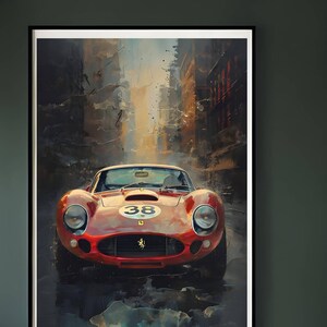 Vintage Race Car, Wall Art, Vintage art, Retro, motorsport, race, pastel art, digital art, download, Ferrari 250 GTO,