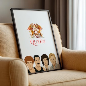 Queen Poster | Freddie Mercury Art | Brian May Print | Roger Taylor Wall Art | John Deacon Decor | Band Tribute