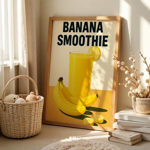 Affiche numérique de smoothie banane, art mural pour chambre d&#39;enfant, décoration de fruits, impression de cuisine, décoration de chambre d&#39;enfants, affiche de salle de jeux