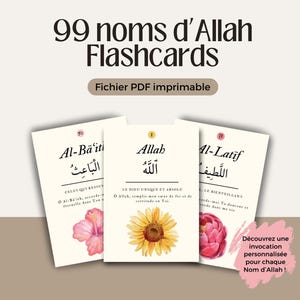 99 Noms d’Allah – Cartes éducatives islamiques à imprimer | Flashcards spirituelles | Apprentissage & Méditation
