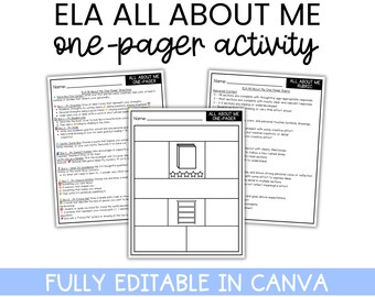 Alles über mich ELA-Aktivität: Back to School Schülerarbeitsblatt (Canva-Vorlage & PDF