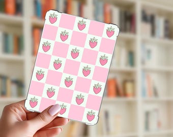 Strawberry Checkered Kindle Insert | Digital Download for Kindle Paperwhite, Basic, Scribe & Color Soft | Cozy Aesthetic Kindle Accessories