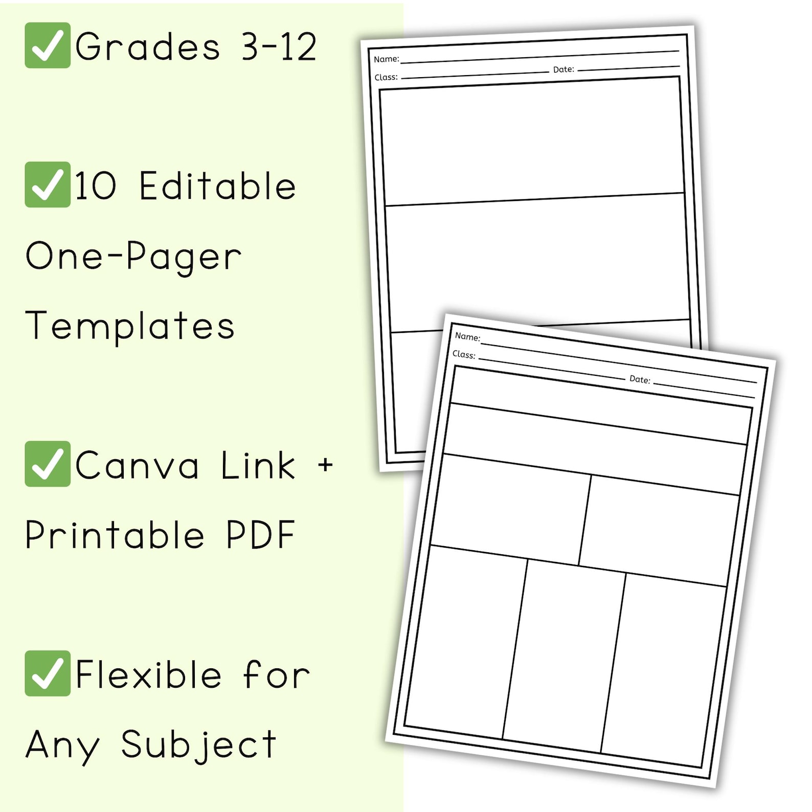 Editable Canva Onepager Templates Reading Response, Study Skills (PDF