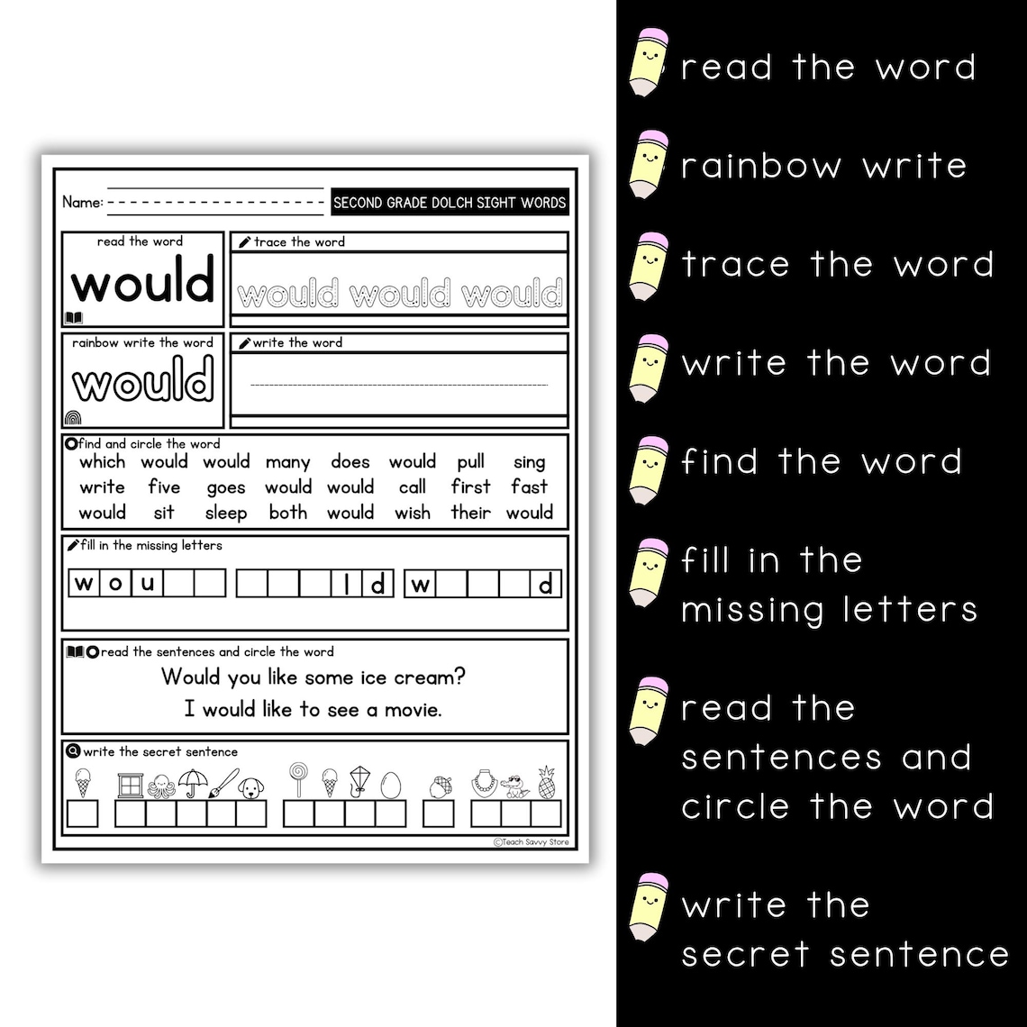 Second Grade Dolch High Frequency Sight Words | Read & Write Practice ...