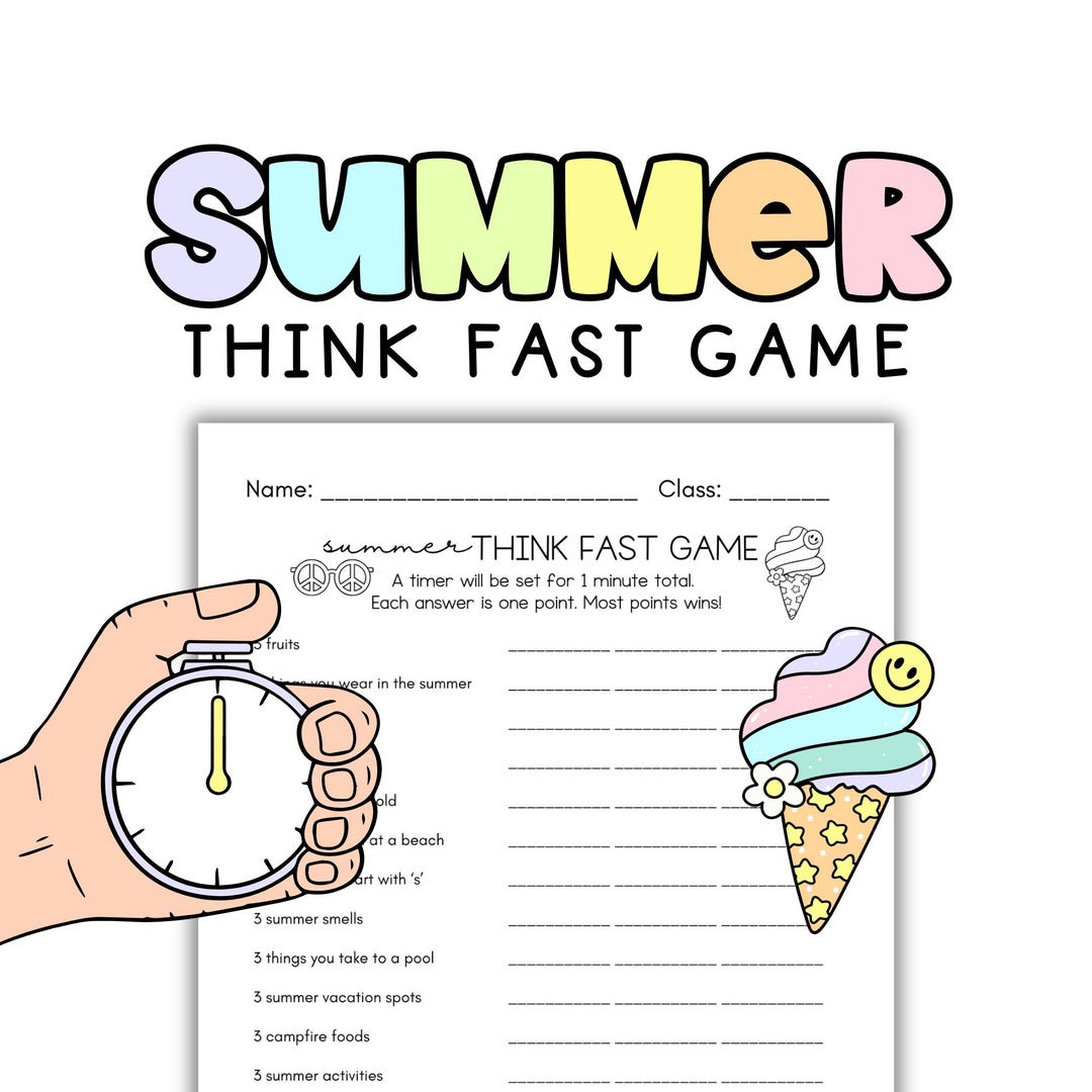 Summer Think Fast Game | End of Year No Prep Activity and Party or ...