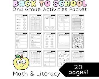 Second Grade Back to School Activity Packet | First Week of School Worksheets, Math & Reading Summer Review, Early Finisher Activities