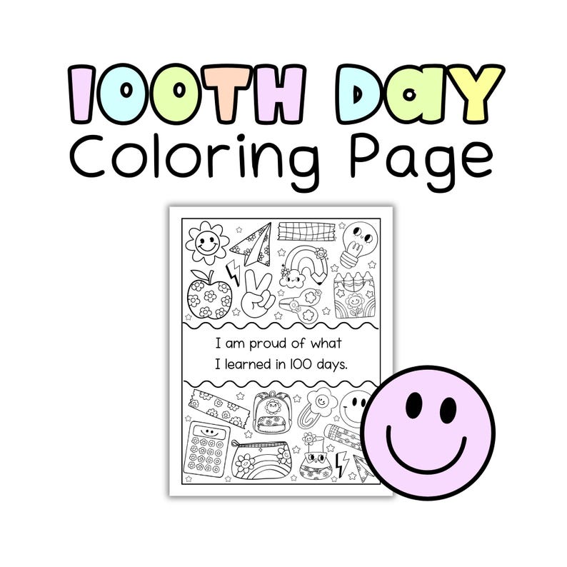 100th Day of School Coloring Page | 100 Days of School Printable ...
