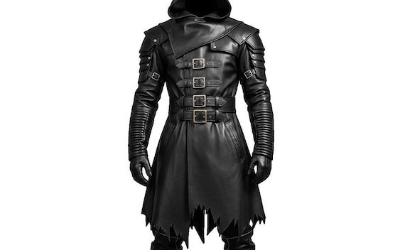 黒革ファンタジートレンチコート、ゴシック中世の鎧、コスプレスチーム