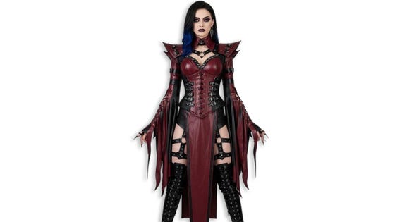 Gothic Vampire Leather Costume: Handmade Cowhide Corset Dress