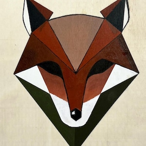 Original Geometric Fox Wall Art - Minimalist Modern Animal Decor - 9x7.5” Hand-Painted Fox on Wood