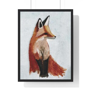 Lámina artística enmarcada de zorro rojo - Arte mural de 45 x 60 cm - Decoración animal inspirada en la naturaleza, pintura caprichosa de zorro del bosque, enmarcada para sala de estar u oficina