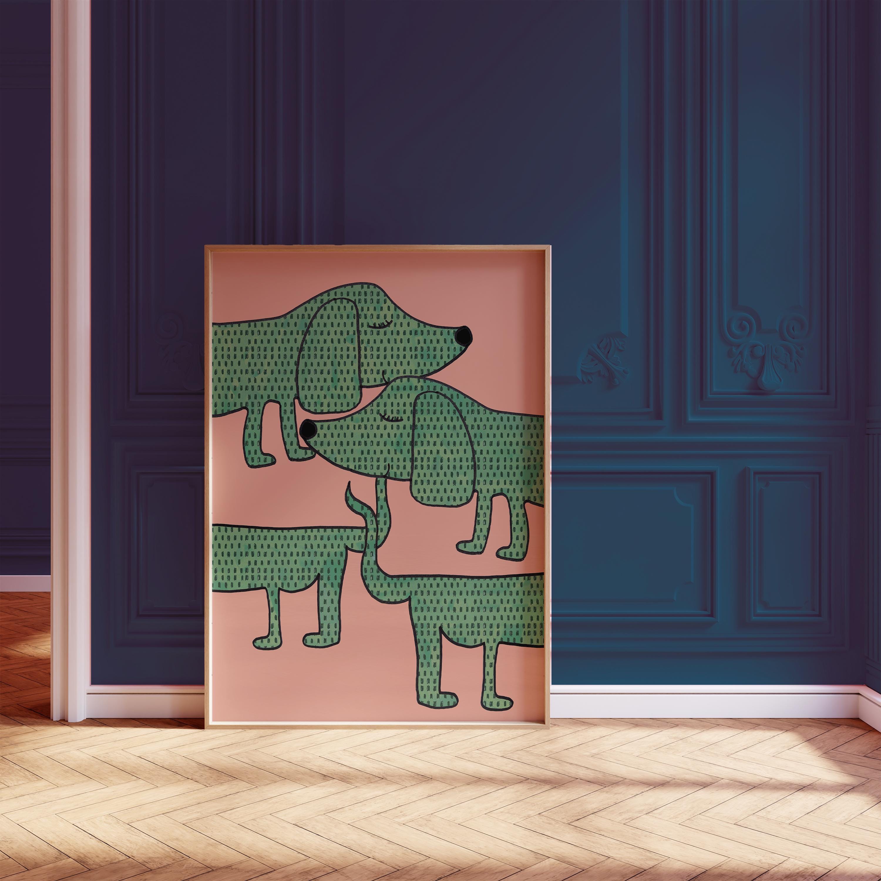 retro-dachshund-art-print-abstract-sausage-dog-illustration-dopamine