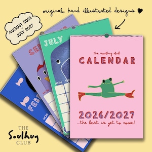 Calendario de pared del año académico 2026-2027 de The Soulhug Club con ilustraciones de animales: Planificador familiar infantil lleno de color