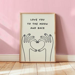 Poster "Ti amo fino alla luna e ritorno", graziosa decorazione da parete per la cameretta dei bambini, regalo d'amore, stampa con citazioni di ringraziamento, stampa artistica minimalista per la camera dei bambini.