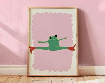 Hand Drawn Frog Nursery Print: Retro Whimsical Kids Room Wall Decor