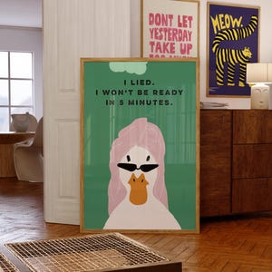 Póster de baño con pato divertido, decoración de dopamina, impresión peculiar de autocuidado, arte retro de baño verde de mediados de siglo, decoración de buenas vibras