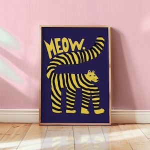 Stampa artistica "Miao Tigre", decorazione da parete per la sala giochi, grazioso arredo per la cameretta dei bambini, illustrazione di animali colorati, stampa retrò di tigre, arredo originale per la cameretta