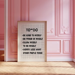 Poster con lista delle cose da fare per l'amor proprio, decorazioni per la salute mentale, stampa con affermazione positiva, citazione "Sii gentile con te stesso"