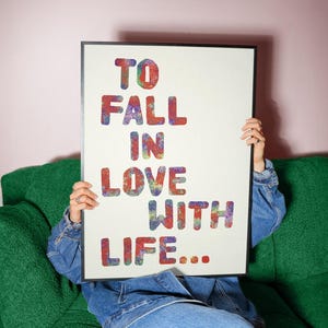 Poster "Innamorarsi della vita", stampa artistica tipografica "Grateful", stampa "Amore per se stessi", arte murale preppy, decorazioni per la dopamina, decorazioni per monolocali
