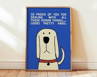 Emotional Support Dog Print: Mental Health Decor, Retro Affirmation Wall Print