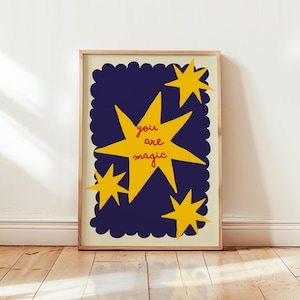 Stampa "Sei magico", affermazione positiva, citazione sull'amor proprio, decorazione da parete per la cameretta dei bambini, illustrazione di stelle per bambini