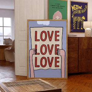 Poster "Love Love Love", regalo di supporto emotivo, stampa che trasmette benessere, arte murale positiva, decorazione con dopamina, decorazione per la stanza con affermazioni positive