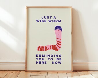 Mindfulness Worm Art Print, Kids Mental Health Decor (Digital Download)