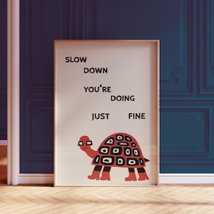 Retro Turtle Print: Positive Affirmation Art, Playful Animal Illustration