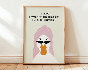 Funny Duck Bathroom Print: Hand-Drawn Animal Illustration