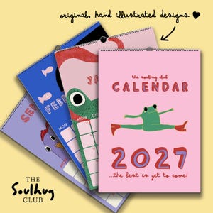Calendario de pared Soulhug Club 2027 con ilustraciones de animales: Calendario infantil familiar colorido ilustrado a mano