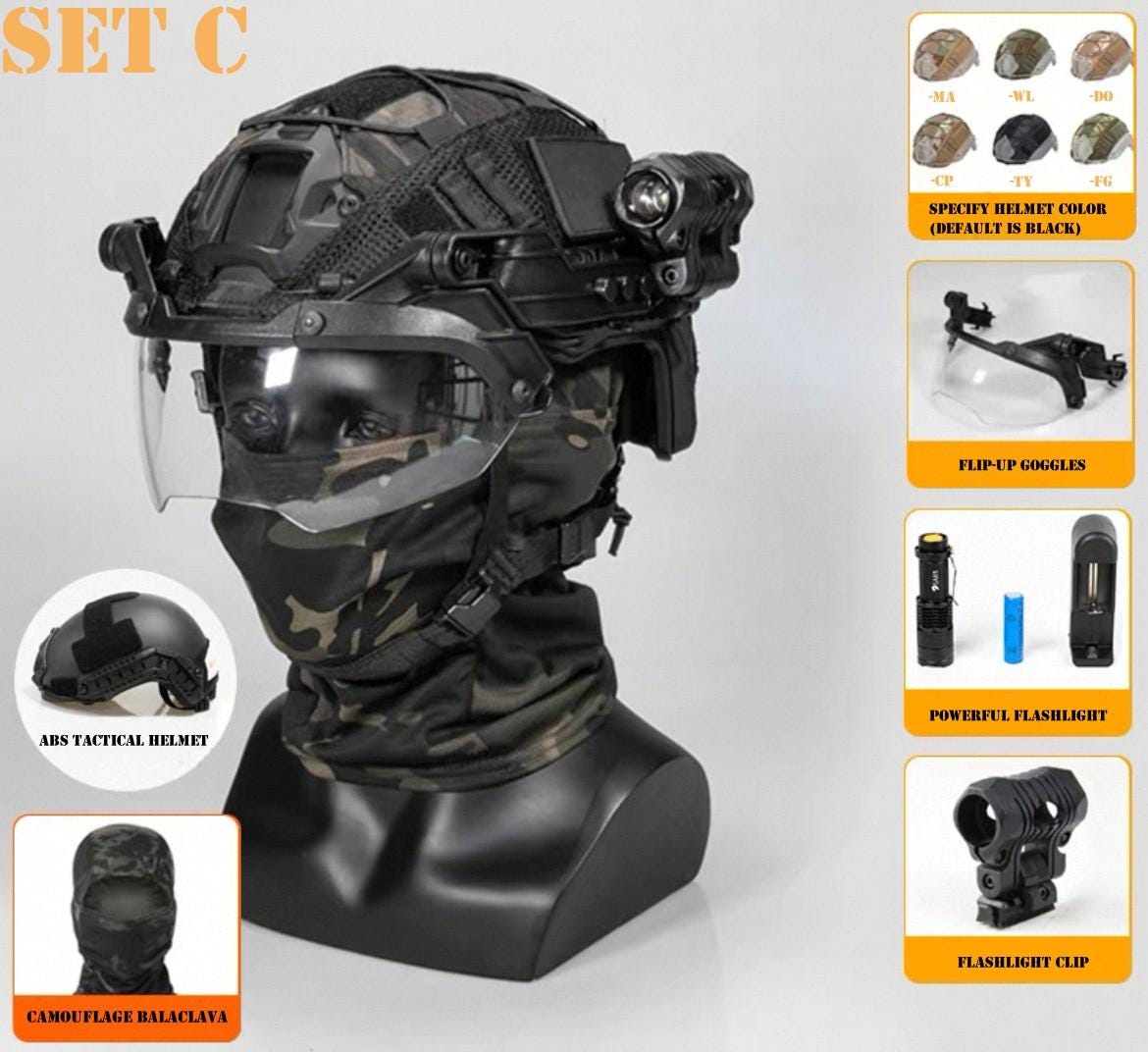 フルタクティカルヘルメットセット（射撃用メガネ、ヘッドセット