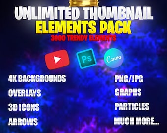 YouTube Thumbnail Elements Pack for Photoshop | JPG/PNG Graphics | Arrows, Text, Icons, Effects & More.