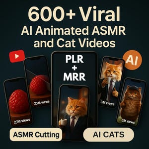 600+ Viral AI Asmr and Cat Videos Bundle | PLR MRR License | Satisfying Cutting Clips for Shorts Reels Content