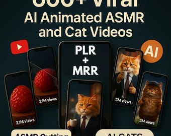 600+ Viral AI Asmr and Cat Videos Bundle | PLR MRR License | Satisfying Cutting Clips for Shorts Reels Content