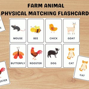 Tarjetas didácticas de animales de granja / Tarjetas de aprendizaje para niños pequeños / Juego de correspondencias Montessori / Juguete educativo preescolar / Ayuda para la terapia del habla