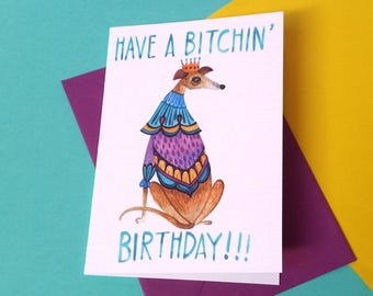 greyhound birthday card, queen card