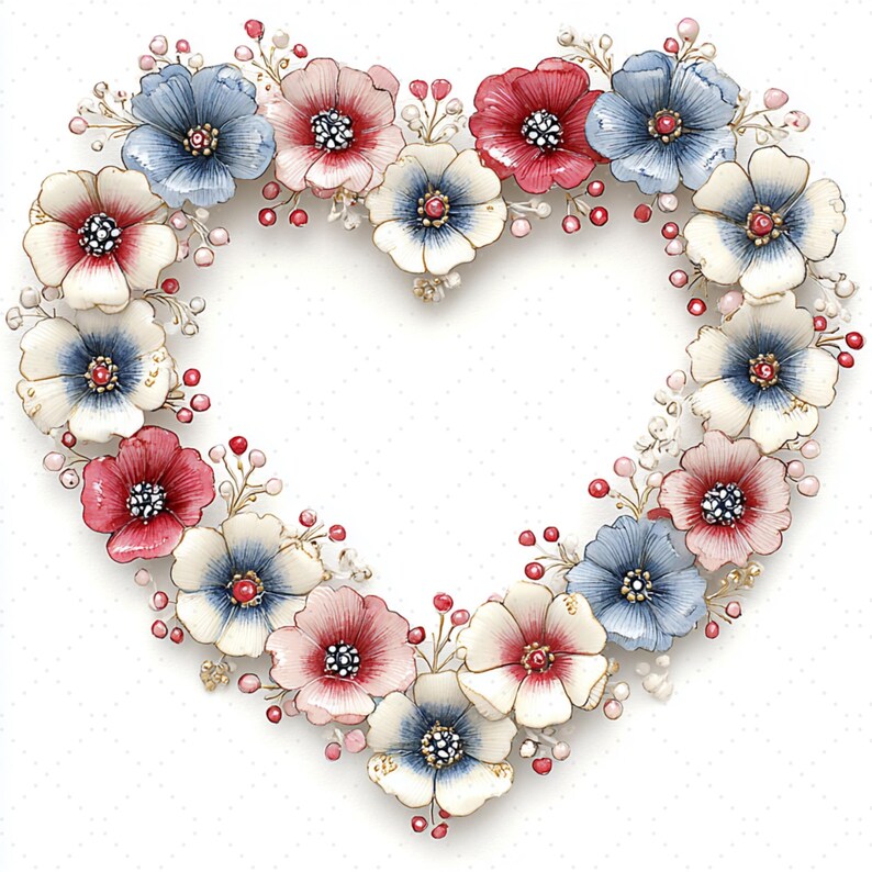 Floral Heart Clipart PNG Watercolor Flower Heart Frame Romantic ...