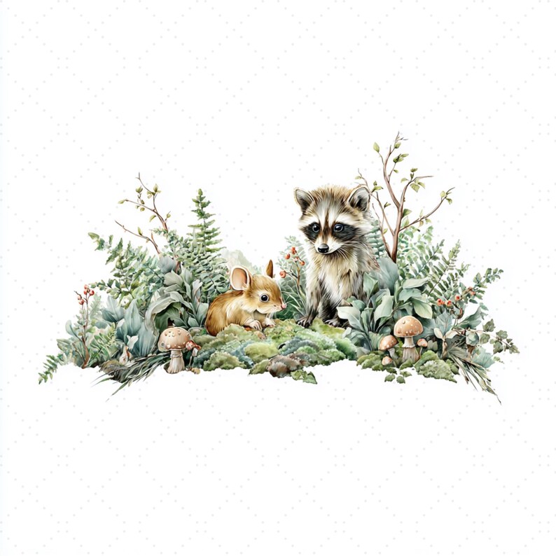 Woodland Animals Watercolor Clipart Forest Nursery Scene Baby Shower ...