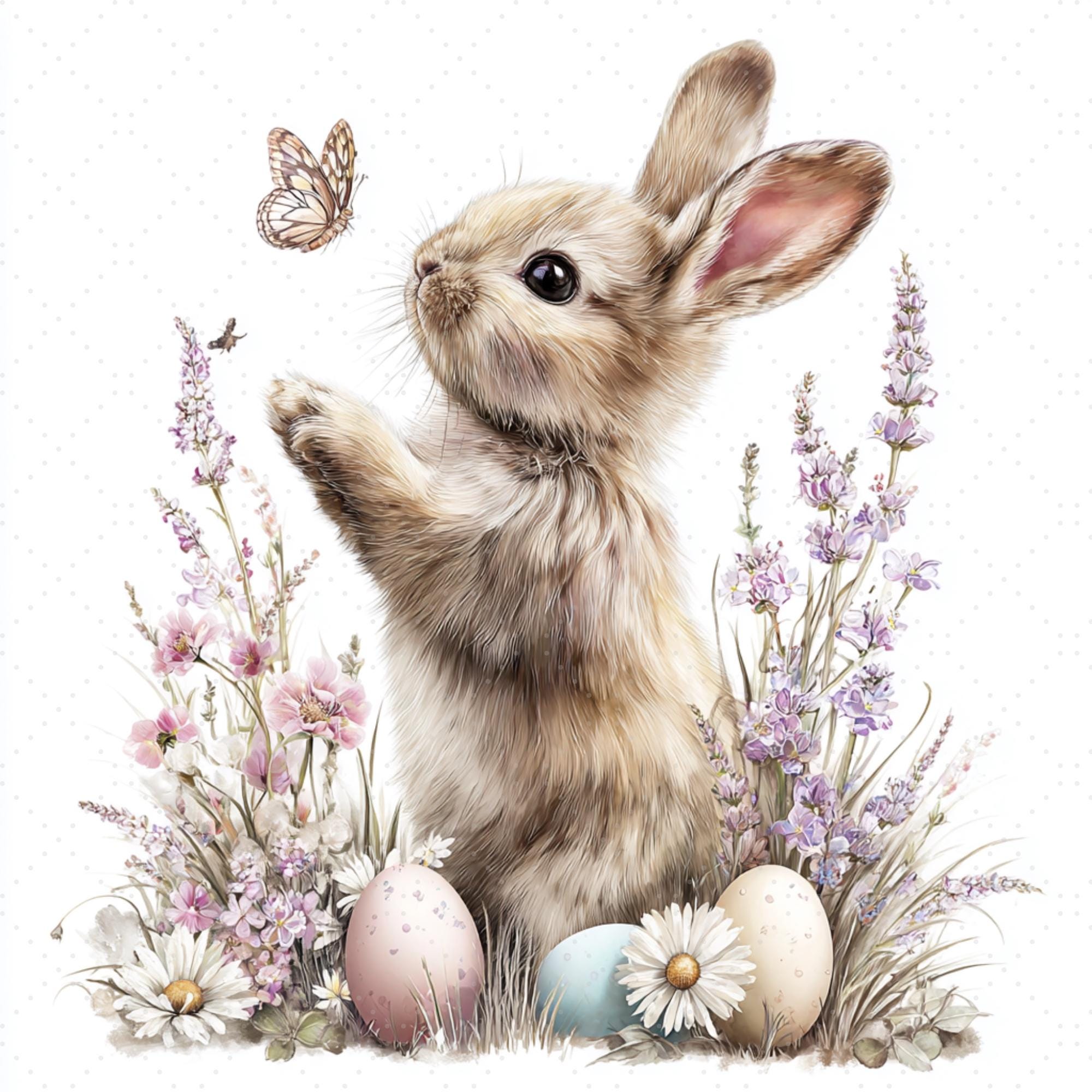 Easter Bunny Clipart Set Watercolor Spring Rabbit Eggs Floral PNG ...
