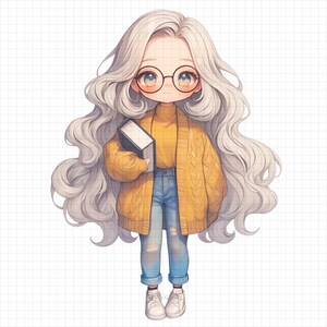 15 Pretty Chibi Girl Clipart Bundle – Cute Fashion Dolls PNG, Pastel Watercolor Characters for Scrapbooking, Stickers, Crafts & Sublimation