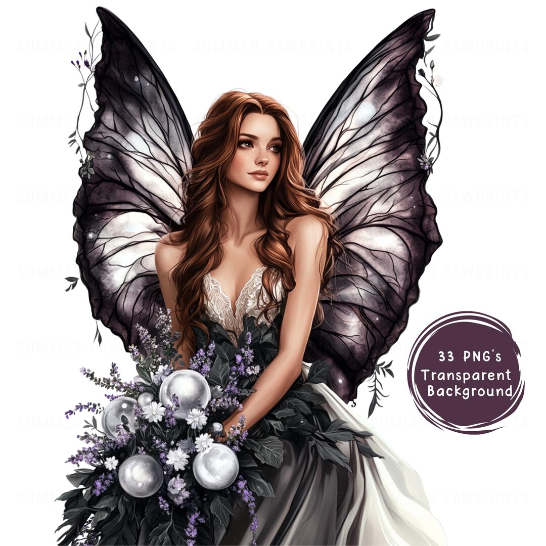 Agzy Fantasy Fairy portret clipartbundel, aquarel fee png, vlindervleugelfee ...